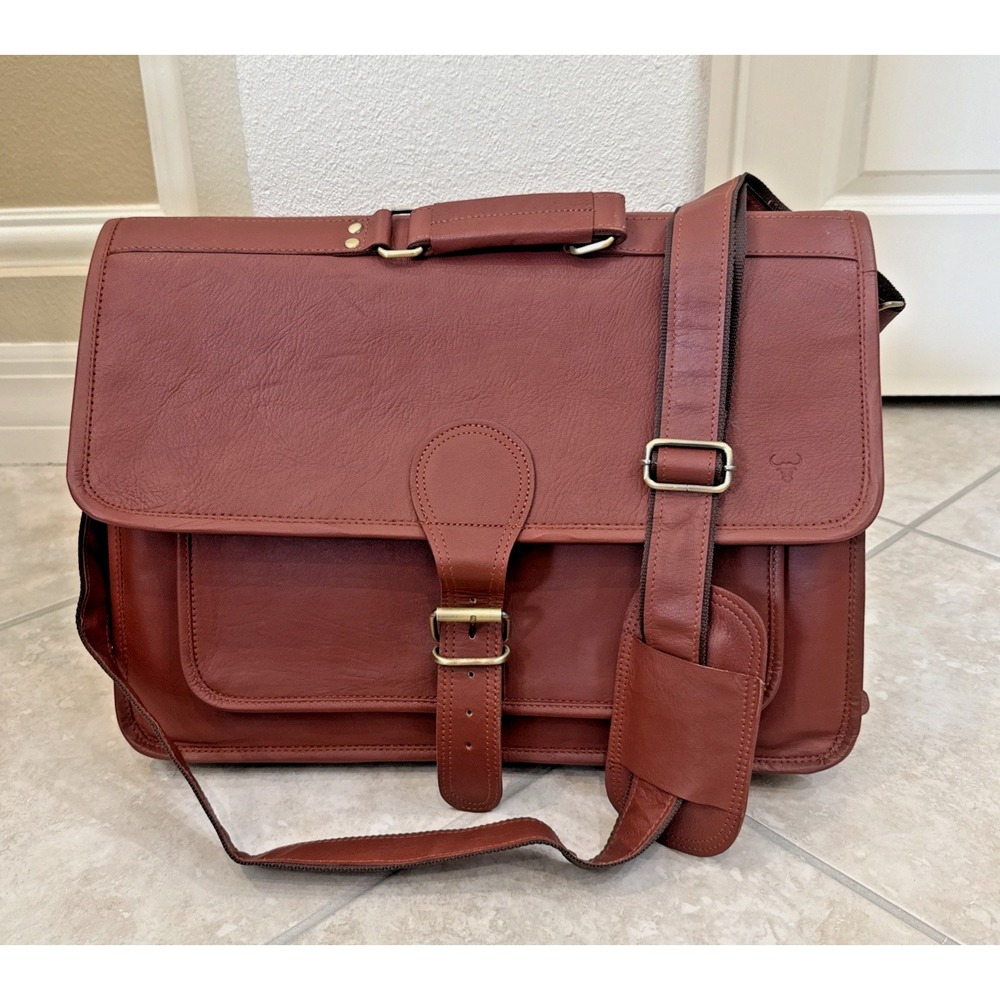 NEW James Leather Brown Briefcase Attaché Bag Career Travel Shoulder Teacher